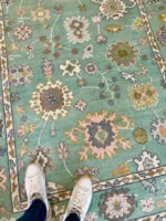 Green Soft Low Pile Hand Knotted Rug 8x10 Floral 100% Handmade Turkish Knot Rug Made To Order 8x10/9x12/10x14 Abstrect Area Rug Hallway - Image 4