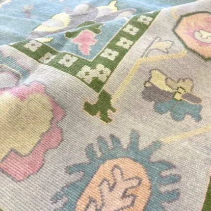 8x10 Oushak Rug| Pewter Blue with silver & olive teal Green Rug Beige accent Wool Rug Muted Turkish Rug For Living Room Area Rug 8x10/9x12