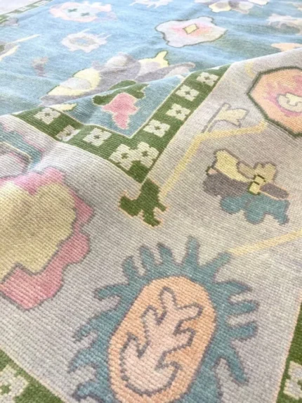 8x10 Oushak Rug| Pewter Blue with silver & olive teal Green Rug Beige accent Wool Rug Muted Turkish Rug For Living Room Area Rug 8x10/9x12