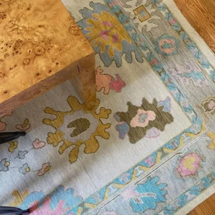 Gray Floral Green Accent Oushak Rug 8x10 Turkish Area Green Rug Beige accent Wool Rug Muted Turkish Rug For Living Room Area Rug 8x10/9x12