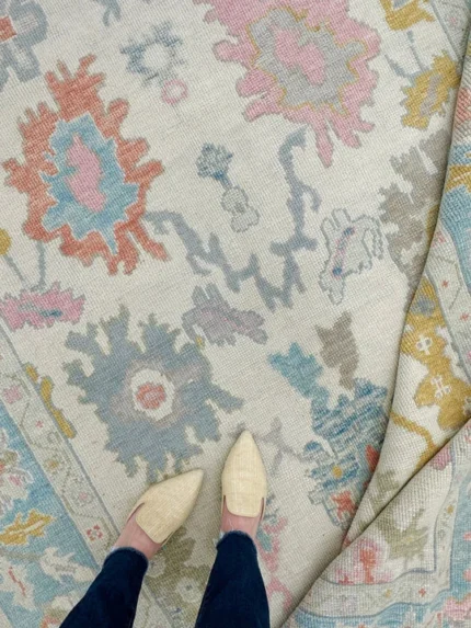 Light Grey and Blue Oushak Rug Living Room Oriental Oushak Rug Vintage Persian Rug Muted Oushak All Size Customize