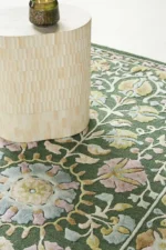 Anthropologie rug Hand-Tufted Tali Rug Floral Design Wool Viscose Rug Persian Style Rug With Pop Of Green And Vibrant Viscose 5x8 6x9 RugS - Image 4