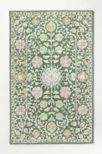 Anthropologie rug Hand-Tufted Tali Rug Floral Design Wool Viscose Rug Persian Style Rug With Pop Of Green And Vibrant Viscose 5x8 6x9 RugS - Image 3