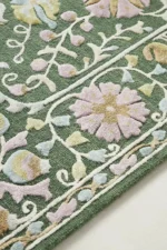 Anthropologie rug Hand-Tufted Tali Rug Floral Design Wool Viscose Rug Persian Style Rug With Pop Of Green And Vibrant Viscose 5x8 6x9 RugS - Image 5