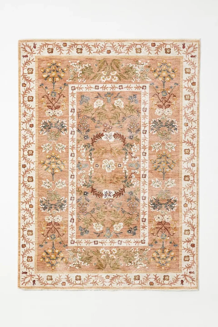 Anthropologie rug Hand-Tufted Tali Rug Floral Design Wool Viscose Rug Persian Style Rug With Pop Of Green And Vibrant Viscose 5x8 6x9 RugS - Image 7