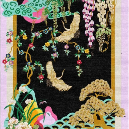 Dragon Florals Blue & Gold - Hand Tufted Rug Anthropologie rug for living room bedroom gift rug home decore items costom size rug available