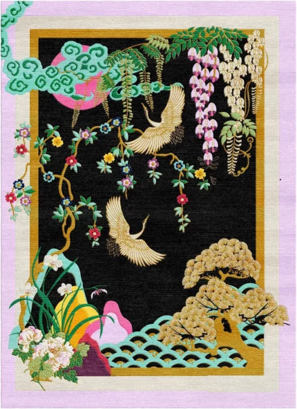 Dragon Florals Blue & Gold - Hand Tufted Rug Anthropologie rug for living room bedroom gift rug home decore items costom size rug available