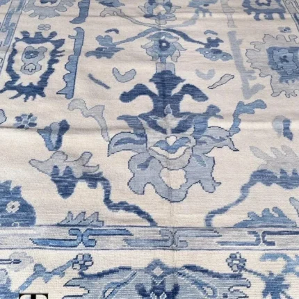 Hand-Knotted Blue Contempory Area Rug Floral Oushak Rug, Traditional Area Rug,Bedroom Rug, Turkish Design, Hallway Rug, 8x10/9x12/10x14