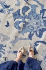 Hand-Knotted Blue Contempory Area Rug Floral Oushak Rug, Traditional Area Rug,Bedroom Rug, Turkish Design, Hallway Rug, 8x10/9x12/10x14 - Image 3