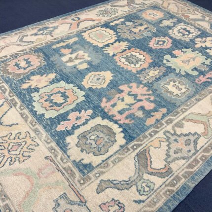 Blue And Beige Turkish Oushak Rug Contemporary Oushak 8x10 | Hand Knot Blue Oushak | Living Room traditional rug Living Room Rug Bedroom Rug
