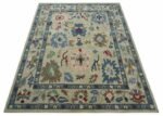 Hand Tufted Beige Blue And Peach Traditional Oushak desing Custom made wool area rug - Image 5