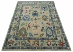 Hand TuftedLite Pink Hand Tufted Rug Green And Peach Traditional Oushak desing Custom made wool area rug 8x10/9x12/10x14 Hallway rug office - Image 9