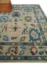 Hand Tufted Beige Blue And Peach Traditional Oushak desing Custom made wool area rug - Image 7