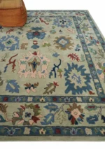 Hand TuftedLite Pink Hand Tufted Rug Green And Peach Traditional Oushak desing Custom made wool area rug 8x10/9x12/10x14 Hallway rug office - Image 11