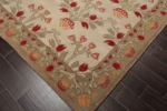 Botanical Handmade 100% Wool Traditional Area Rug Beige - Image 6
