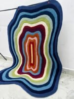 Irregular Shape Tufted Rug Multicolored Stripes, Hand-Tufted Wool Area Rug Carpet for Bedroom Aesthetics, Home, Living Room, Office, Kids RR
