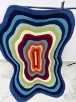 Irregular Shape Tufted Rug Multicolored Stripes, Hand-Tufted Wool Area Rug Carpet for Bedroom Aesthetics, Home, Living Room, Office, Kids RR - Image 5