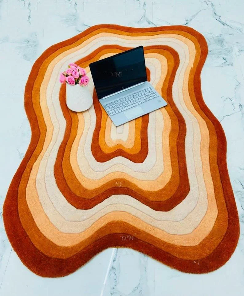 Irregular Shape Tufted Rug Multicolored Stripes, Hand-Tufted Wool Area Rug Carpet for Bedroom Aesthetics, Home, Living Room, Office, RR01 - Image 3