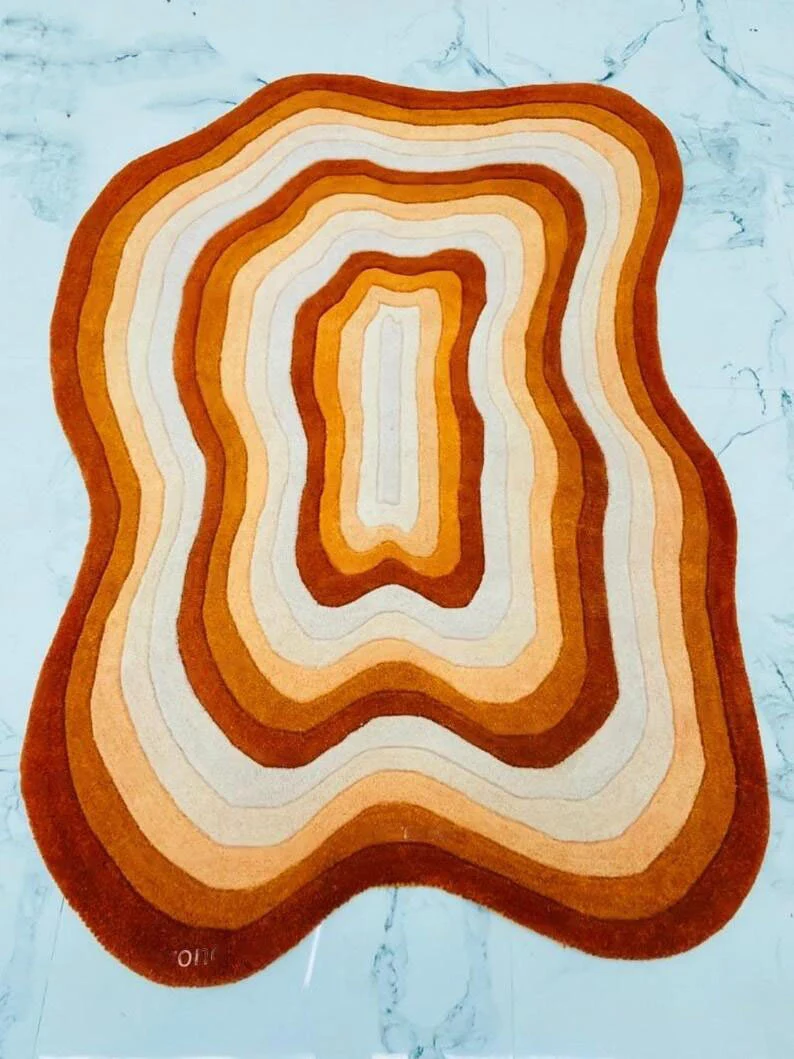 Irregular Shape Tufted Rug Multicolored Stripes, Hand-Tufted Wool Area Rug Carpet for Bedroom Aesthetics, Home, Living Room, Office, RR01 - Image 6