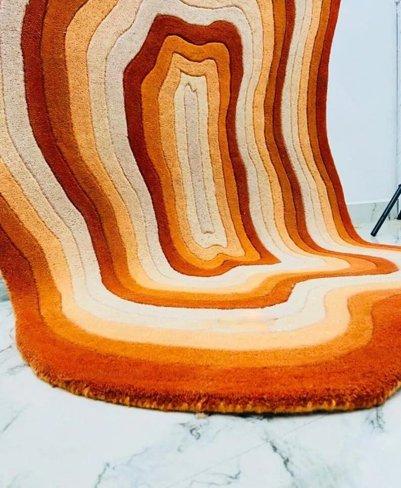 Irregular Shape Tufted Rug Multicolored Stripes, Hand-Tufted Wool Area Rug Carpet for Bedroom Aesthetics, Home, Living Room, Office, RR01 - Image 7