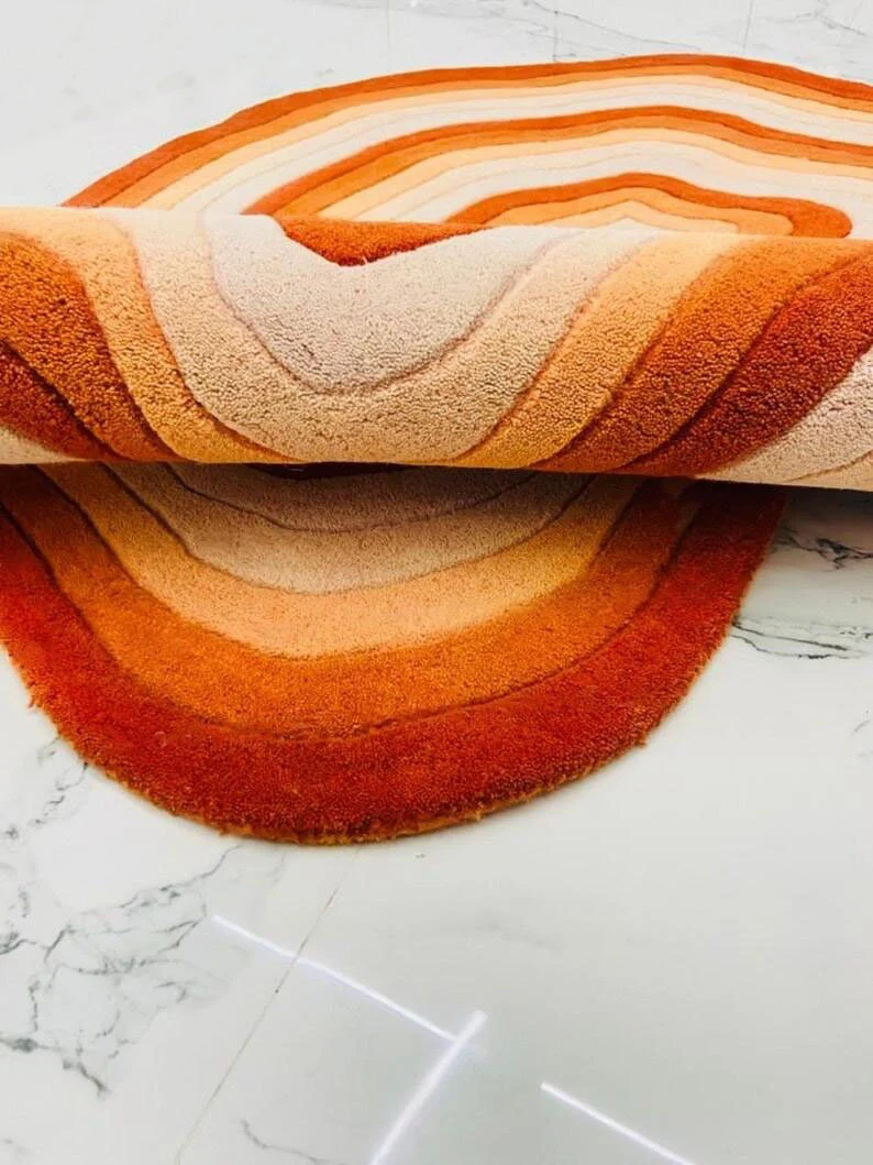 Irregular Shape Tufted Rug Multicolored Stripes, Hand-Tufted Wool Area Rug Carpet for Bedroom Aesthetics, Home, Living Room, Office, RR01 - Image 8