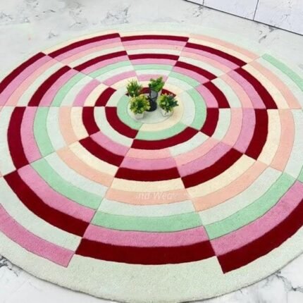 Irregular Shape Tufted Rug Multicolored Stripes, Hand-Tufted Wool Area Rug Carpet for Bedroom Aesthetics, Home, Living Room, Office, RR03