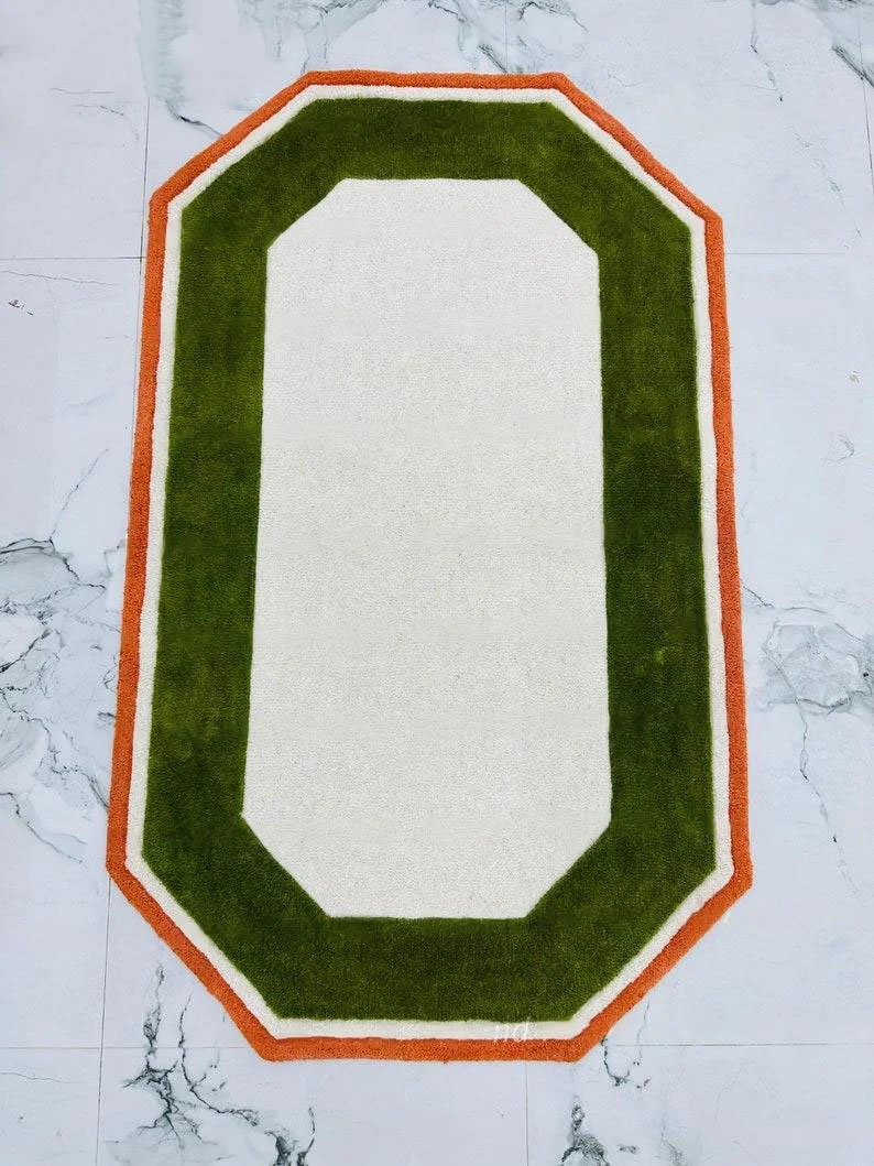 Irregular Shape Tufted Rug Multicolored Stripes, Hand-Tufted Wool Area Rug Carpet for Bedroom Aesthetics, Home, Living Room, Office, RR04