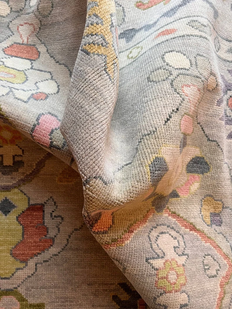 Light Gray Oushak rug | Designer Hand Knotted Turkish Oushak wool rug 5X8 6X9 8X10 9X12 10X14 Living Room Rug | Area Rug Carpet Home Decor