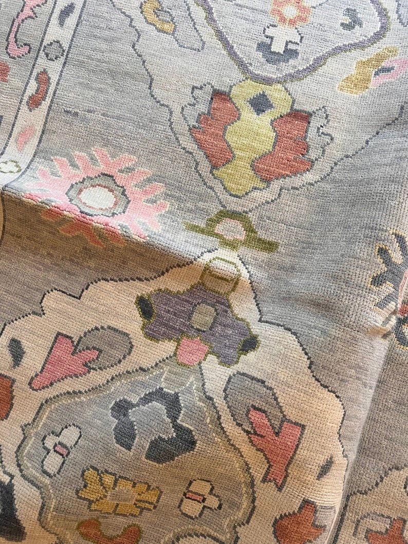 Light Gray Oushak rug | Designer Hand Knotted Turkish Oushak wool rug 5X8 6X9 8X10 9X12 10X14 Living Room Rug | Area Rug Carpet Home Decor - Image 5