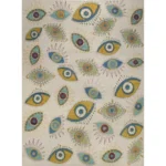 oushak rug, oriental area rug, traditional carpet neutral tones Blink turkey knot rug in blue multi desing and colours