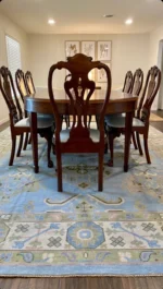 Light Blue Oushak rug | Designer Hand Knotted Turkish Oushak wool rug 5X8 6X9 8X10 9X12 10X14 Living Room Rug | Area Rug Carpet Home Decor - Image 3