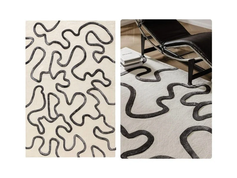 Kids Room Rug Keith Black/White Soft Wool Rug, Playful Design, Wool & Viscose Tufted Rugs, Custom Rugs For Gift - Image 8