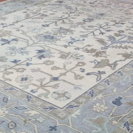 Silver White Oushak rug | Designer Hand Knotted Turkish Oushak wool rug 5X8 6X9 8X10 9X12 10X14 Living Room Rug | Area Rug Carpet Home Decor