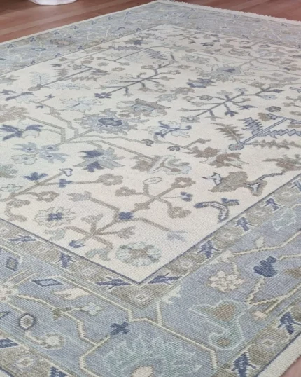 Silver White Oushak rug | Designer Hand Knotted Turkish Oushak wool rug 5X8 6X9 8X10 9X12 10X14 Living Room Rug | Area Rug Carpet Home Decor