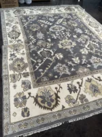 Dark Grey and Silver Oushak rug | Designer Hand Knotted Turkish Oushak wool rug 5X8 6X9 8X10 Living Room Rug | Area Rug Carpet Home Decor