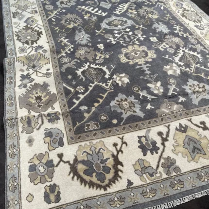 Dark Grey and Silver Oushak rug | Designer Hand Knotted Turkish Oushak wool rug 5X8 6X9 8X10 Living Room Rug | Area Rug Carpet Home Decor
