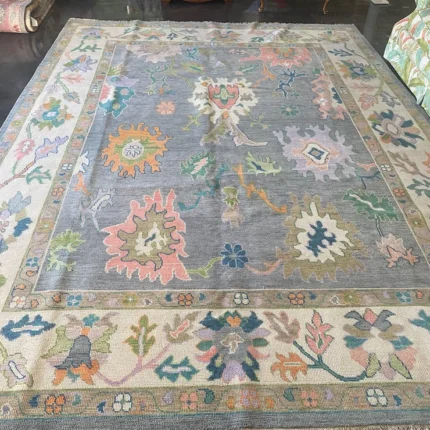 Grey Oushak rug | Designer Hand Knotted Turkish Oushak wool rug 5X8 6X9 8X10 Living Room Rug | Area Rug Carpet Home Decor 55AD
