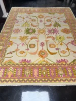 Ivory And Yellow Oushak rug | Designer Hand Knotted Turkish Oushak wool rug 5X8 6X9 8X10 Living Room Rug | Area Rug Carpet Home Decor 56AD