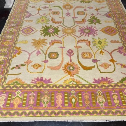 Ivory And Yellow Oushak rug | Designer Hand Knotted Turkish Oushak wool rug 5X8 6X9 8X10 Living Room Rug | Area Rug Carpet Home Decor 56AD