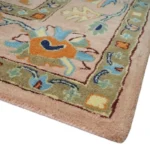 Hand TuftedLite Pink Hand Tufted Rug Green And Peach Traditional Oushak desing Custom made wool area rug 8x10/9x12/10x14 Hallway rug office - Image 5