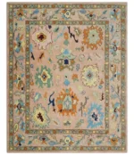 Hand TuftedLite Pink Hand Tufted Rug Green And Peach Traditional Oushak desing Custom made wool area rug 8x10/9x12/10x14 Hallway rug office