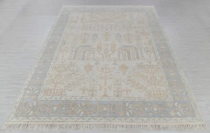 Floral Ivory Oushak Oriental Dining Room Rug 9'x12' Wool Hand-knotted Carpet