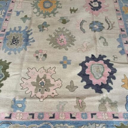 Beige and Blue Oushak Rug Living Room Oriental Oushak Rug Vintage Persian Rug Muted Oushak All Size Customize