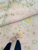 Light Pink and Light Green Oushak Rug Living Room Oriental Oushak Rug Vintage Persian Rug Muted Oushak All Size Customize