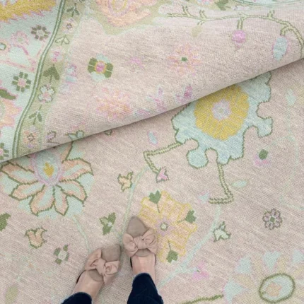 Light Pink and Light Green Oushak Rug Living Room Oriental Oushak Rug Vintage Persian Rug Muted Oushak All Size Customize