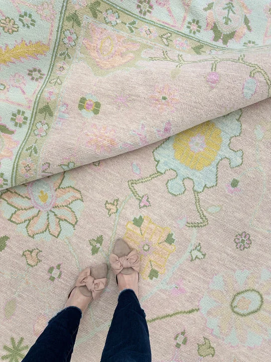 Light Pink and Light Green Oushak Rug Living Room Oriental Oushak Rug Vintage Persian Rug Muted Oushak All Size Customize