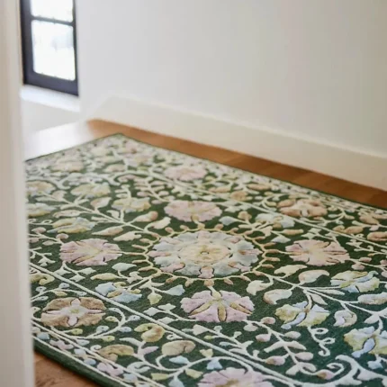 Anthropologie rug Hand-Tufted Tali Rug Floral Design Wool Viscose Rug Persian Style Rug With Pop Of Green And Vibrant Viscose 5x8 6x9 RugS