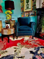 Dragon Florals Blue & Gold - Hand Tufted Rug Anthropologie rug for living room bedroom gift rug home decore items costom size rug available - Image 7