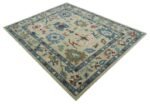 Hand Tufted Beige Blue And Peach Traditional Oushak desing Custom made wool area rug - Image 4