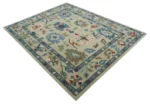 Hand TuftedLite Pink Hand Tufted Rug Green And Peach Traditional Oushak desing Custom made wool area rug 8x10/9x12/10x14 Hallway rug office - Image 8